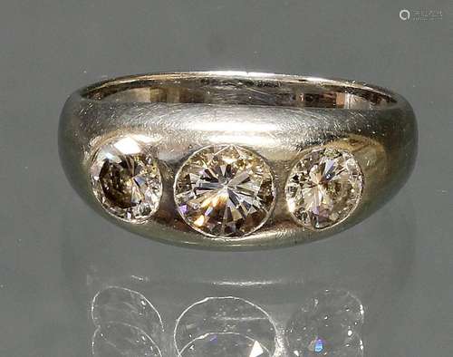 Bandring, WG 750, 1 Brillant ca. 0.50 ct., 2 Brillanten zus....