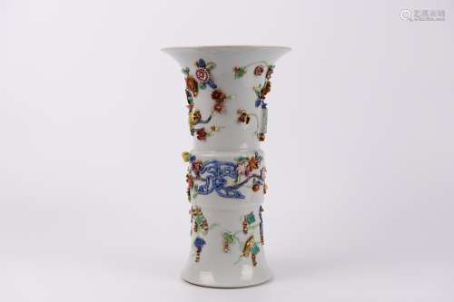 A Famille Rose Squirrel and Grape Beaker Vase