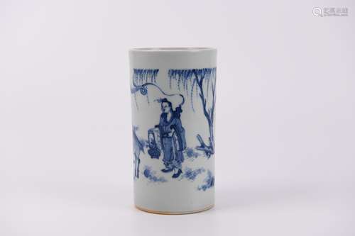 A Blue and White Figure Brush Pot