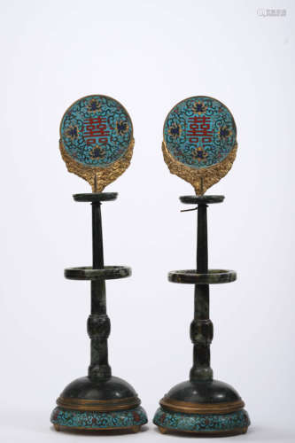 A Pair of Cloisonné Enamel Candlesticks