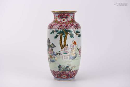 A Famille Rose Figure Lantern-Shape Vase