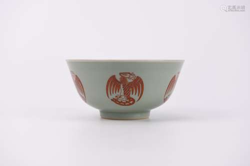 A Celadon Glaze and Iron Red Glaze Phoenix Bowl