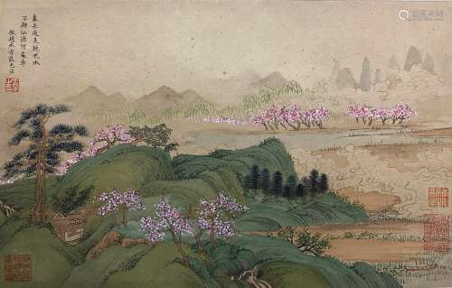 A Chinese Landscape Painting and Calligraphy Paper Scroll, W...