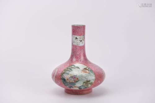 A Famille Rose Landscape and Figure Bottle Vase