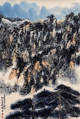 A Chinese Landscape Painting Paper Scroll, Lai Shaoqi Mark