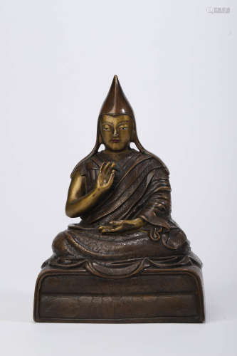 A Gold Painted Copper Alloy Statue of Guru