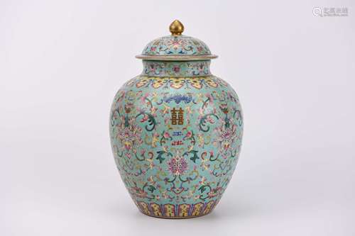 A Famille Rose and Gilt Decorated Marriage Jar and Cover