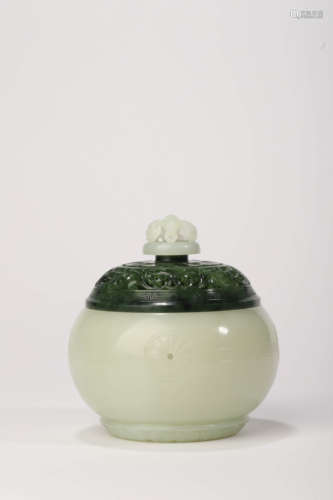 An Embellished White Jade and Spinach-Green Jade Censer and ...