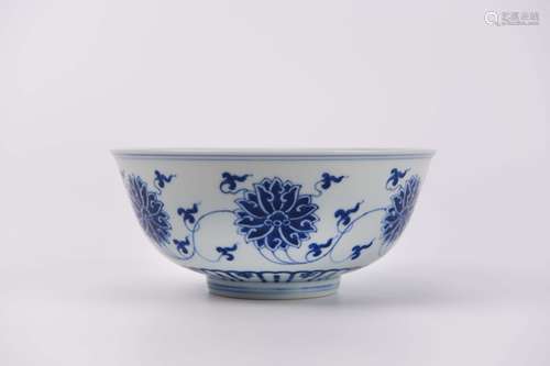 A Blue and White Interlocking Lotus Bowl