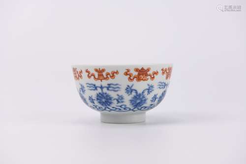 An Iron-Red Glaze and Underglaze Blue Eight Treasures Bowl