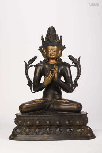 A Gold Painted Copper Alloy Figure of Maitreya