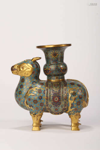 A Cloisonne Enamel Ram-Form Zun Vase