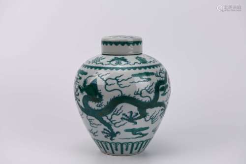 A Green Enamel Dragon Jar and Cover