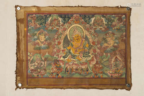 A Painted Thangka of Yellow Jambhala