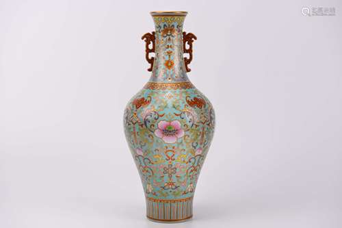 A Turquoise Glaze and Gilt Decorated Bat Vase