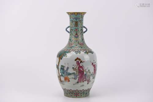 Turquoise Glaze Figure Double-Eared Vase