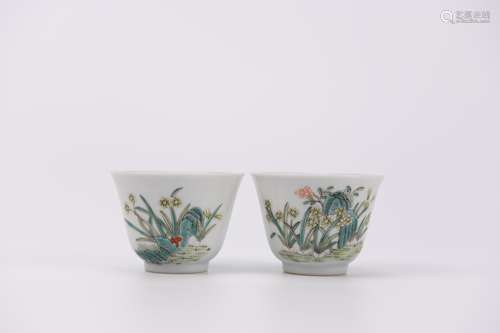 A Pair of Famille Rose Orchid Cups