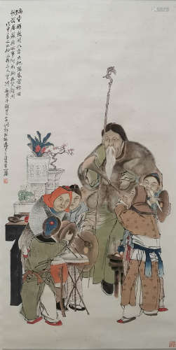 A Chinese Figure Painting Paper Scroll, Qian Huian Mark