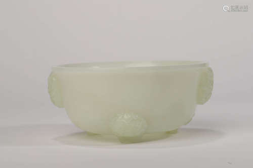 A Carved Hetian White Jade Bowl