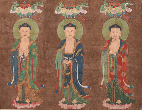 A Chinese Buddhas In Three Periods Silk Painting, Anonymous