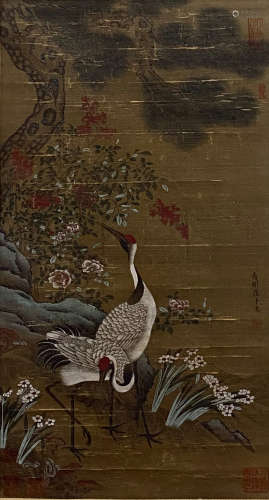 A Chinese Flower and Bird Painting Paper Scroll, Cui Zizhong...