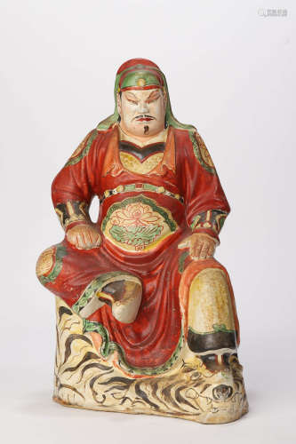A Cizhou Kiln Green and Red Glaze Figure of Guan’Gong