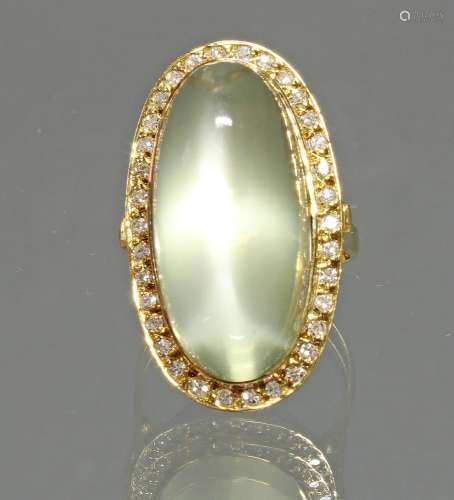 Ring, GG 585, 1 ovaler indischer Mondstein ca. 36.5 ct., 34 ...