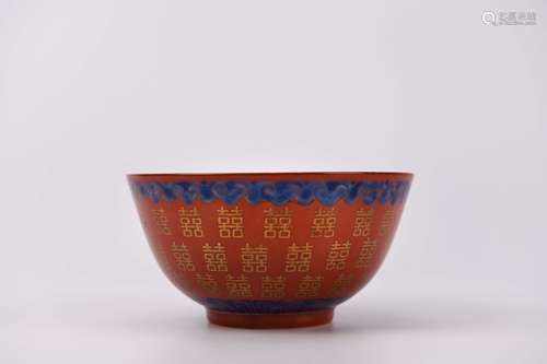 A Coral-Red Glaze and Gilt-Decorated Marriage Bowl