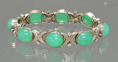 Armband, WG 585, 8 Chrysopras-Cabochons 13.8 x 11.7 mm, 16 B...