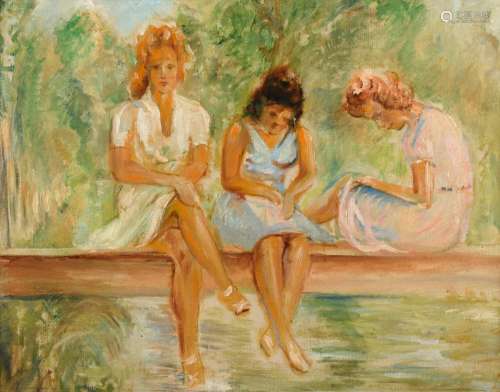 Postimpressionist: Drei Frauen auf der Brücke.