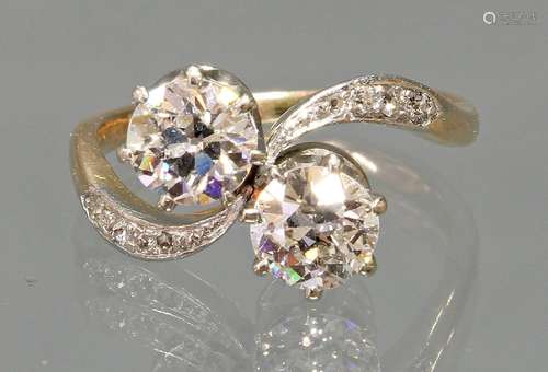 Ring, Art Deco, um 1930, RG/GG 585, 2 Diamanten zus. ca. 1.1...