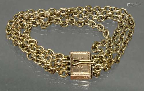 Armband, um 1900, GG 585, vierreihige Gliederketten, 16 cm l...