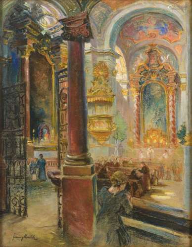 HUTH, Franz (1876 Pößneck - 1970 Weimar). Kircheninterieur m...