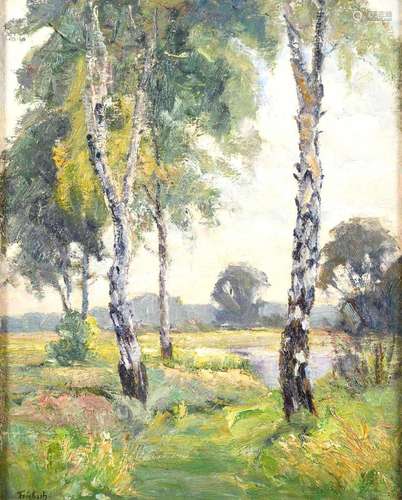 TRIEBSCH, Franz (1870 - 1956 Berlin). Landweg mit Birken.