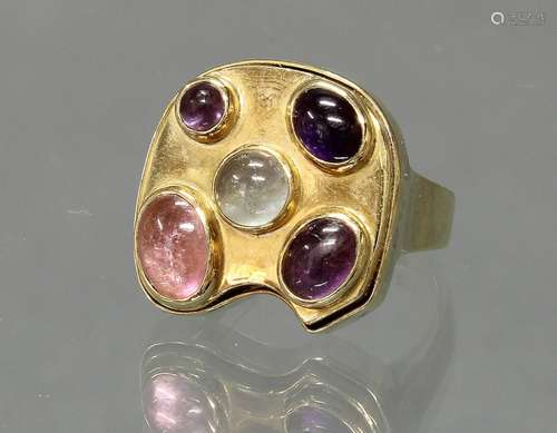 Ring, Atelier Weinert, Köln, GG 585, verschiedene farbige Ed...