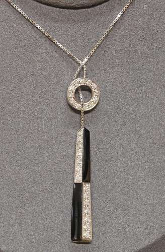 Collier, Art Deco-Stil, WG 750/Platin 950, Onyx, Diamanten z...