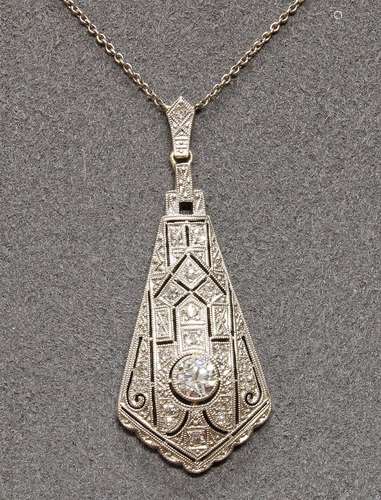 Collier, Art Deco, um 1920/30, WG 585, 1 Diamant ca. 0.30 ct...