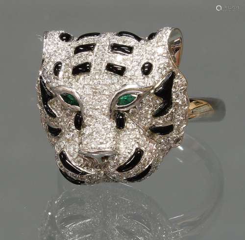 Ring, 'Pantherkopf', im Cartier Stil, WG 750, Diam...