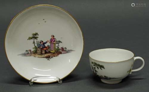 Tasse mit Untertasse, Meissen, Schwertermarke, um 1750, farb...