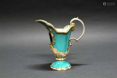 Helmkanne, Meissen, Schwertermarke, 1774-1817, türkiser Fond...