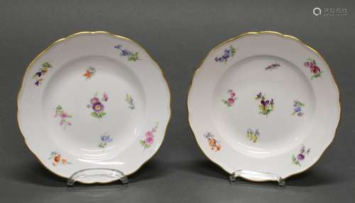 2 Teller, Meissen, Schwertermarke, 1850-1924, 1. Wahl, gestr...