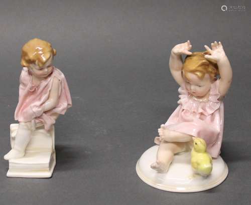 2 Porzellanfiguren, "Mädchen mit Küken", "Mäd...