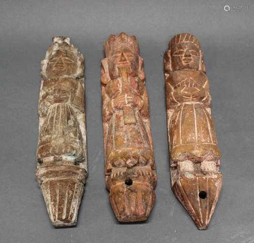 3 Holzschnitzereien, "Figuren", Indien, 20. Jh., F...