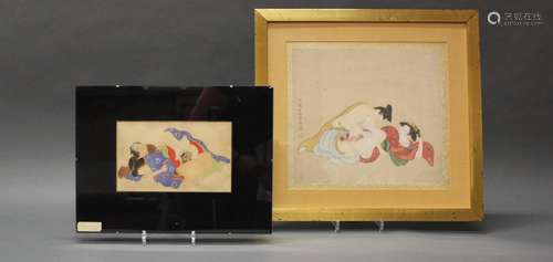 2 Malereien, "Shunga", Japan, 20. Jh., Tusche und ...