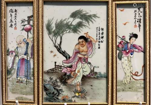 chinese famille rose porcelain panel , hand painted figures ...