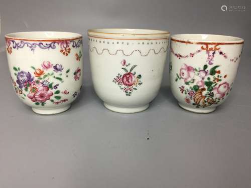 three chinese famille rose tea bowl