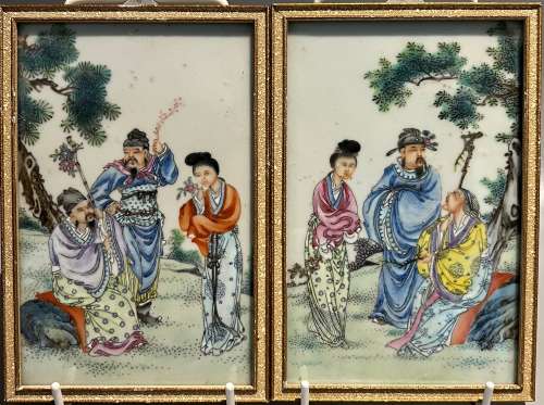 chinese famille rose porcelain panel , hand painted figures ...
