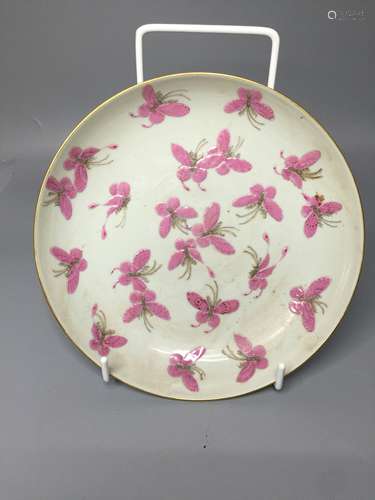 chinese famille rose porcelain plate , hand painted butterfl...