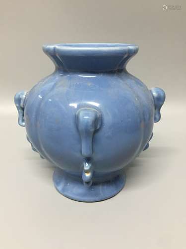 chinese blue glazed vase,H 17cm