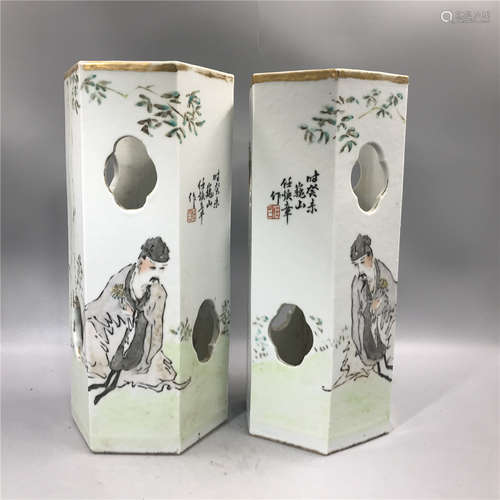 pair of chinese  famille rose hat stand vase  ,H28cm